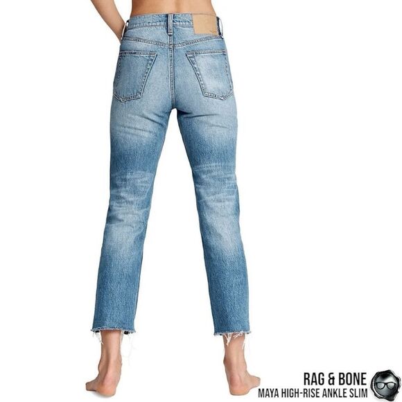 RAG & BONE MAYA HIGH-RISE ANKLE STRAIGHT JEANS IN AQUARIUS W/ HOLES SIZE 28 - Picture 9 of 16